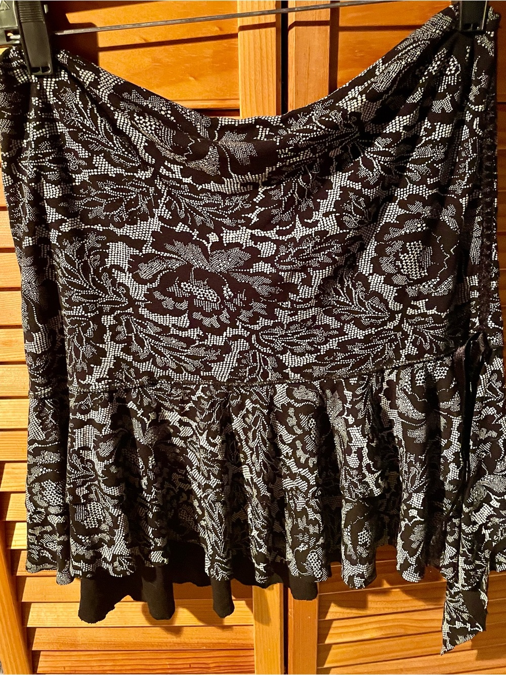 bebe Black Skirt with Light Gray and black Floral Lace Peplum